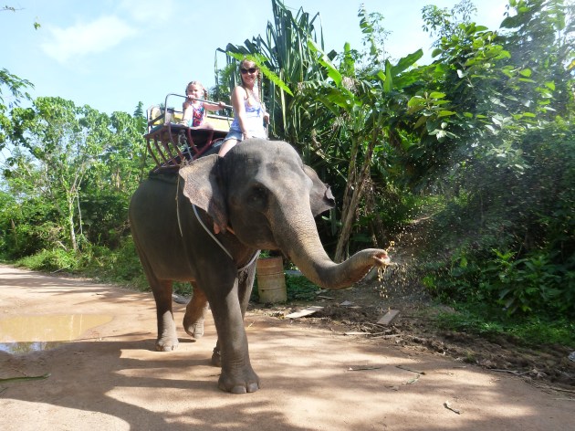 Natalie the elephant spraying another elephant