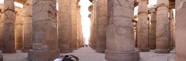 A panoramic view of the great hypostyle hall in the Precinct of Amun Re