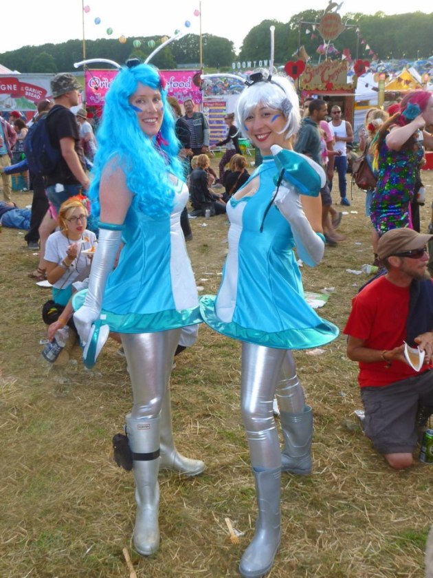 Leila and Emma in Alien attire to match the Boom Town 2012 'Out of Space' Theme