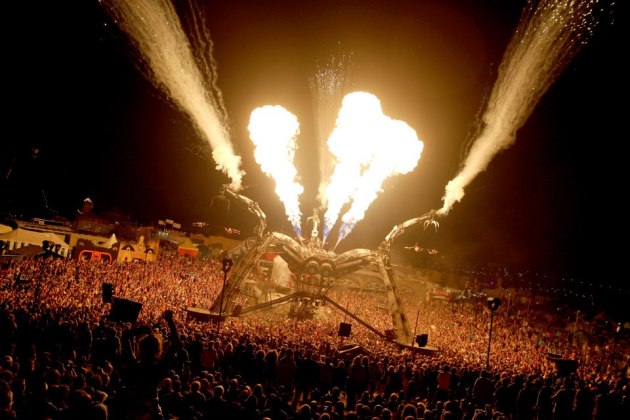 Arcadia Stage By night with thousands of festival goers partying underneath