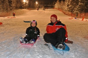 My daughter and partner Toboganning in Saariselska at 3pm in the afternoon