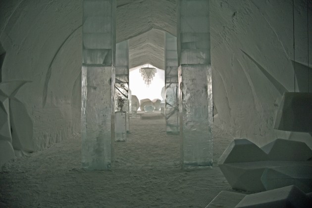 Main Corridor and chandelier in Ice Hotel 23