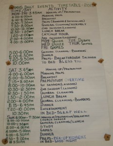 The Children's Time table - very humbling!